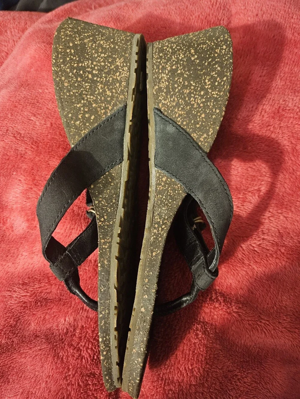 Teva Black Cork-Trim Thong Sandals Ventura Womens Size 6 Wedge Thong